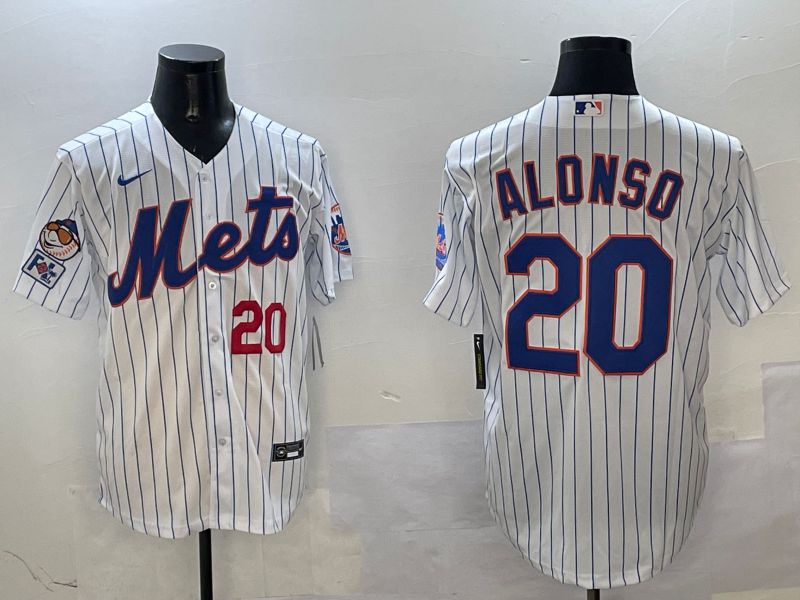 Men New York Mets 20 Alonso White Stripe Game Fashion 2025 Nike MLB Jersey style 4